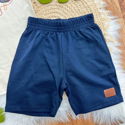 Conj. Camiseta Dino Wild e Bermuda em Moletinho - Areia e Azul Marinho